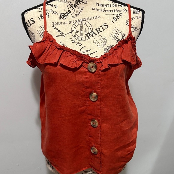 Vince Camuto Red Ruffled Button-Down Camisole - Picture 1 of 3